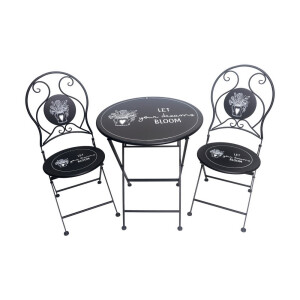Set mobilier gradina masa, 2 scaune fier negru alb 60 x 70 cm, 38 x 38 x 93 cm