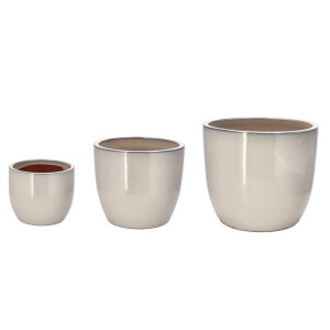 Set 3 ghivece flori ceramica crem 22,5 x 19 ,30,5 x  26,5, 38 x 33 cm
