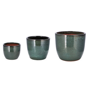 Set 3 ghivece flori ceramica verde 22,5 x 19 ,30,5 x  26,5, 38 x 33 cm