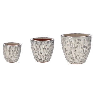 Set 3 ghivece flori ceramica crem argintie 24,5 x 23, 31 x 29,5, 38 x 35 cm