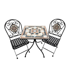 Set mobilier gradina masa, 2 scaune fier ceramica multicolora 60 x 60 x 72, 35 x 37 x 92 cm