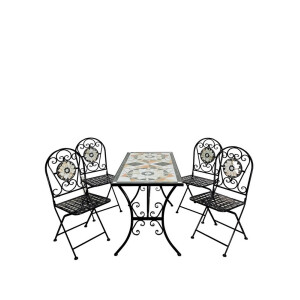 Set mobilier gradina masa, 4 scaune fier ceramica multicolora  120 x 60 x 72, 35 x 37 x 92 cm