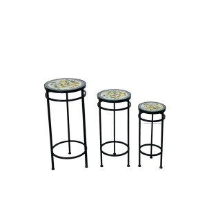 Set 3 suporturi ghivece flori fier ceramica multicolora  20 x 48,  25 x 57, 30 x 66 cm