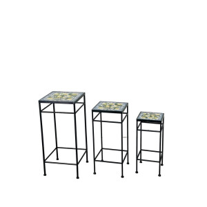 Set 3 suporturi ghivece flori fier, ceramica multicolora 20 x 20 x 48 cm, 25 x 25 x 57 cm, 30 x 30 x 66 cm