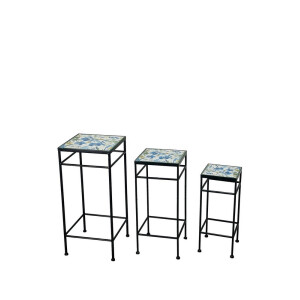 Set 3 suporturi flori fier ceramica multicolora 20 x 20 x 48,  25 x 25 x 57, 30 x 30 x 66 cm