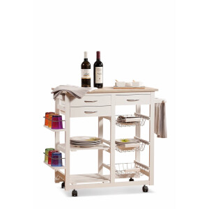 Carucior servire mdf maro alb 77 x 37 x 82 cm