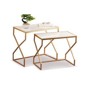 Set 2 masute marmura alba fier auriu 55 x 30 x 46, 60 x 35 x 53 cm