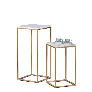 Set 2 masute marmura fier auriu 30 x 30 x 54, 34 x 34 x 74 cm