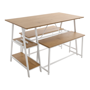Set mobilier dining 1+2 stejar alb Zafar 120x60x75 cm, 85x30x45 cm