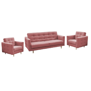 Set 3 piese, 1 canapea si 2 fotolii, tapitata textil roz, Amedia, 210x94x92 cm