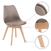 Scaun piele ecologica gri maro lemn fag Bali 48x54x80 cm