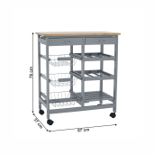 Carucior servire mdf gri lemn natur Barabe 67x37x76 cm