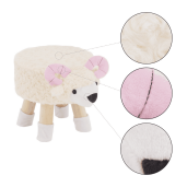 Taburet forma oaie tesatura catifea alb roz natur Lola 42x28x30 cm