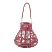 Set 2 felinare bambus roz sticla Belem Ø25x25h