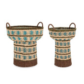 Set 2 cosuri decorative hartie maro natur turcoaz Kya Ø28x38h; ø36x39h