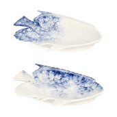 Set 4 platouri portelan alb albastru Fish 27.8x20.6x4.1 cm