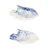 Set 6 platouri portelan alb albastru Fish 21x19x2.8 cm