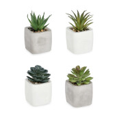 Set 4 plante suculente artificiale in ghiveci ciment 5,5x5,5x10h