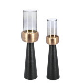 Set 2 sfesnice aluminiu negru auriu Sagar Ø20x91h; ø25x102h