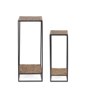 Set 2 masute aluminiu auriu metal negru Mysore 25x25x72h; 35x35x91h