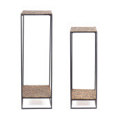 Set 2 masute aluminiu auriu metal negru Mysore 35x35x103h; 40x40x123h