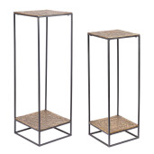 Set 2 masute aluminiu auriu metal negru Mysore 35x35x103h; 40x40x123h