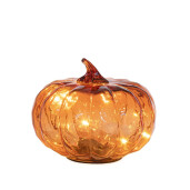 Dovleac decorativ sticla portocalie leduri Ø15x12h
