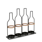 Suport 4 sticle vin otel negru mdf maro Isaac 56x13x48.5 cm