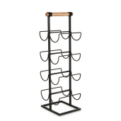 Suport sticle vin otel negru lemn maro Isaac 19,5x19x60,5h