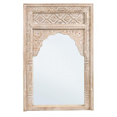 Oglinda decorativa perete lemn natur cu patina alba Nawal 80x6x120 cm