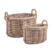 Set 2 cosuri depozitare ratan gri Malang 50x40x30h; 59x46x35h