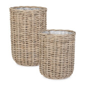 Set 2 cosuri ratan gri Jefri Ø50x65h; ø65x80h