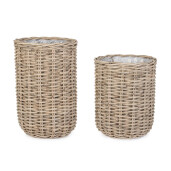 Set 2 cosuri ratan gri Jefri Ø50x65h; ø65x80h