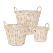 Set 3 cosuri ratan natur alb Randy Ø22x16-24h; ø30x23-29h; ø37x30-38h