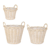 Set 3 cosuri ratan natur alb Randy Ø22x16-24h; ø30x23-29h; ø37x30-38h