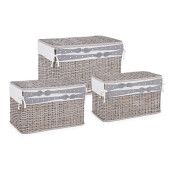 Set 3 cosuri depozitare din ratan gri Elegantly 56x33x33 cm, 61x36x38 cm, 66x41x43 cm