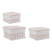 Set 3 cosuri depozitare ratan bambus natur alb Homely 17x17x8h; 20x20x10.5; 23x23x13h