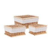 Set 3 cosuri depozitare ratan bambus maro alb Homely 17x17x8h; 20x20x10.5; 23x23x13h