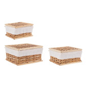 Set 3 cosuri depozitare ratan bambus maro alb Homely 17x17x8h; 20x20x10.5; 23x23x13h
