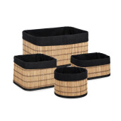 Set 4 cosuri bambus natur textil negru Sintia Ø19x13,5h; 20x15x10h; 20x20x15h; 33x23x17h
