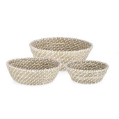Set 3 cosuri depozitare iarba mare natur alb Jade Ø22x9h; ø28x10h; ø33x12h