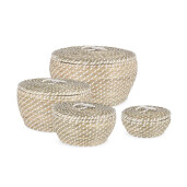 Set 4 cosuri depozitare iarba mare natur alb Jade Ø23x10h; ø30x15h; ø35x20h; ø41x23h