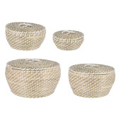 Set 4 cosuri depozitare iarba mare natur alb Jade Ø23x10h; ø30x15h; ø35x20h; ø41x23h
