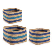 Set 3 cosuri depozitare iarba mare natur albastra Ylenia 29x29x22h; 33x33x24h; 37x37x28h