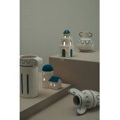 Casuta Greceasca decorativa ceramica multicolora cu leduri 8,4x8,4x20,5h