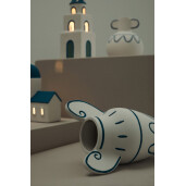 Casuta Greceasca decorativa ceramica multicolora cu leduri 8,4x8,4x20,5h