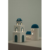 Casuta Greceasca decorativa ceramica multicolora cu leduri 8,4x8,4x20,5h