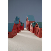 Casuta decorativa portelan rosu albastru cu led 8,5x8,2x17h