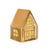 Casuta decorativa portelan auriu cu led 6x5,5x8,5h