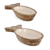 Set 2 boluri lemn mango maro email alb Pesti 25x12,5x6h, 30x15x6h